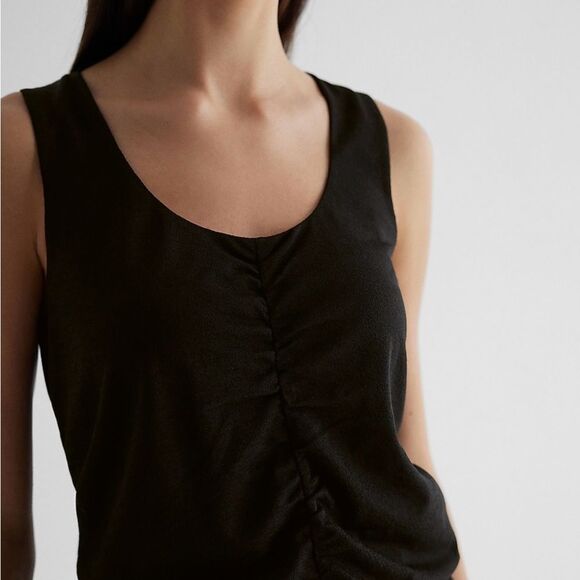 Express Black Ruched Sleeveless Tank Top | Scoop Neck | Extra Small - Picture 6 of 8